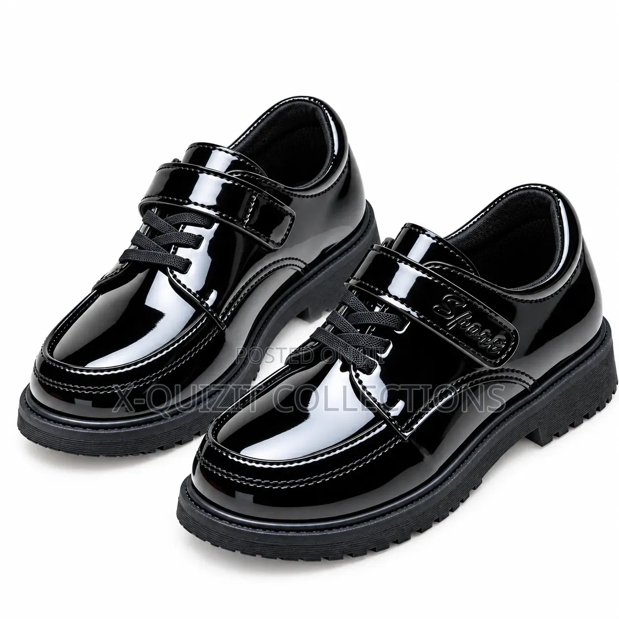 Glossy Black Kids’ School Shoes
