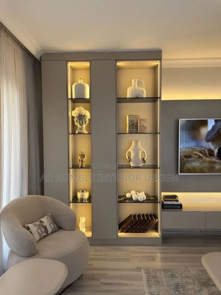 Custom Wall to Wall TV Console Designed With Imported Materials