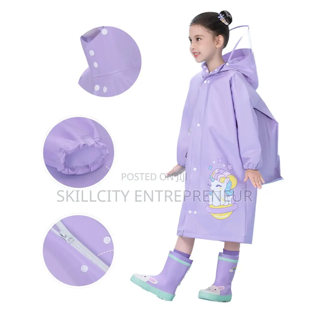 Cute Children Raincoat With Waterproof Bag Space and Face Shield
