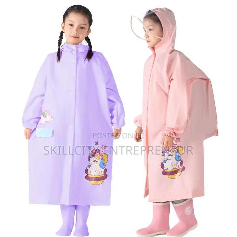 Cute Children Raincoat With Waterproof Bag Space and Face Shield