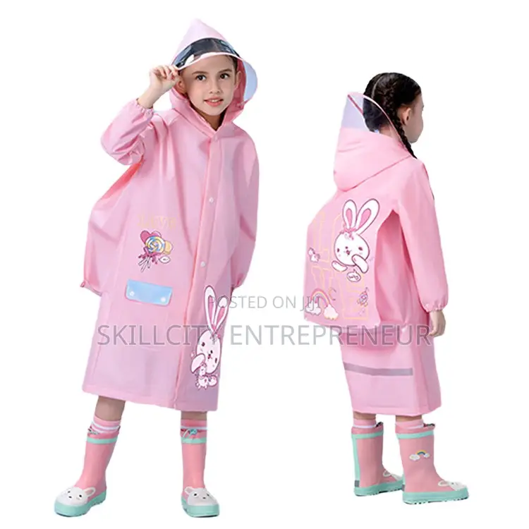 Cute Children Raincoat With Waterproof Bag Space and Face Shield
