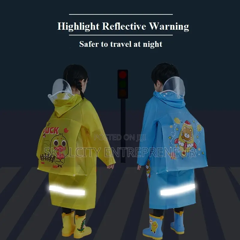 Cute Children Raincoat With Waterproof Bag Space and Face Shield