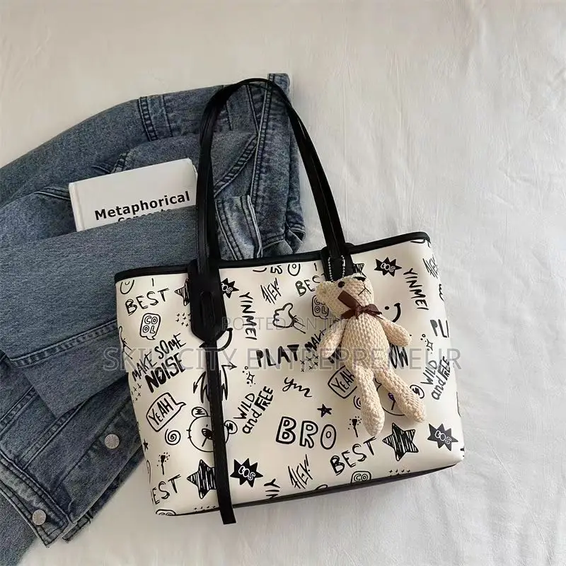 Cute Cartoon Pu Shoulder Bag Women's Large Tote Bag With Zipper