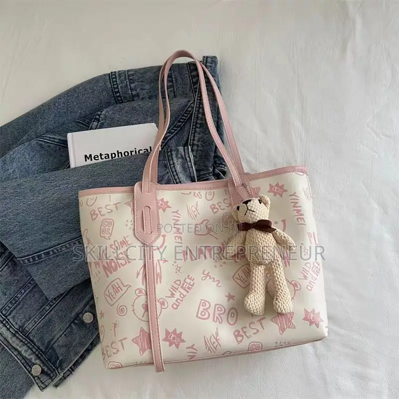 Cute Cartoon Pu Shoulder Bag Women's Large Tote Bag With Zipper