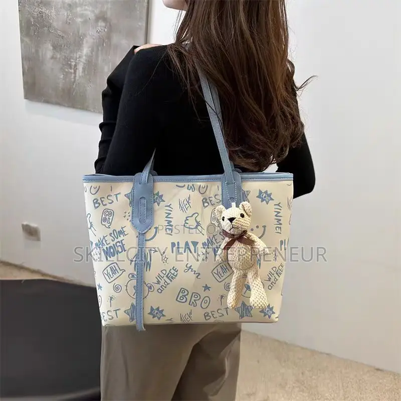 Cute Cartoon Pu Shoulder Bag Women's Large Tote Bag With Zipper