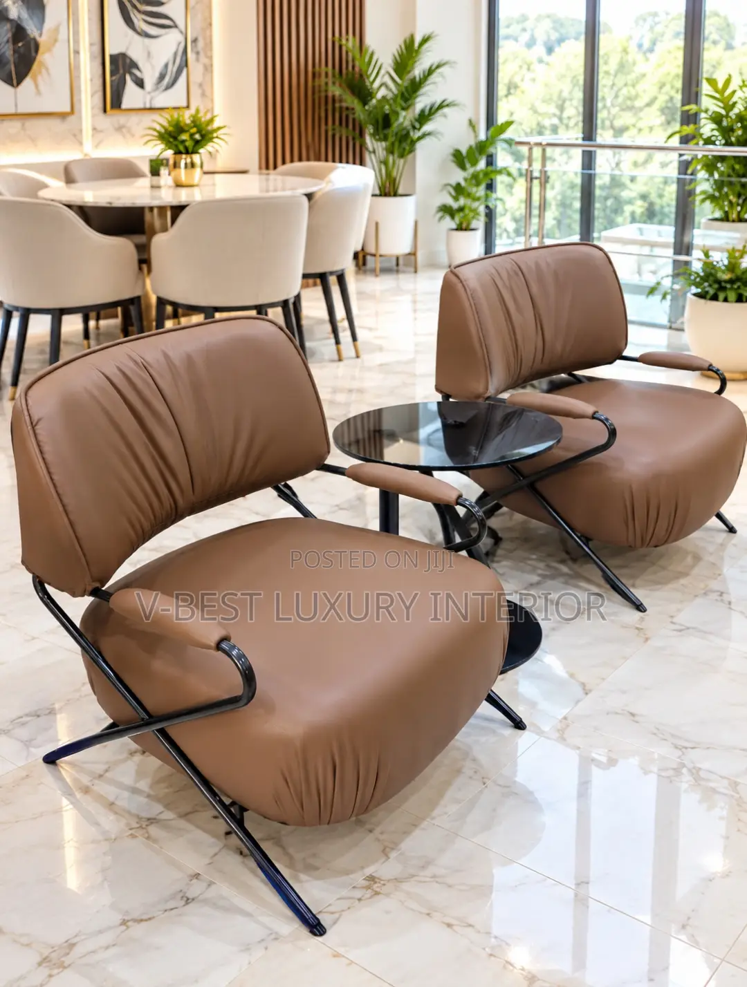 Brown Leather Accent Armchair – Gathered Cushioning