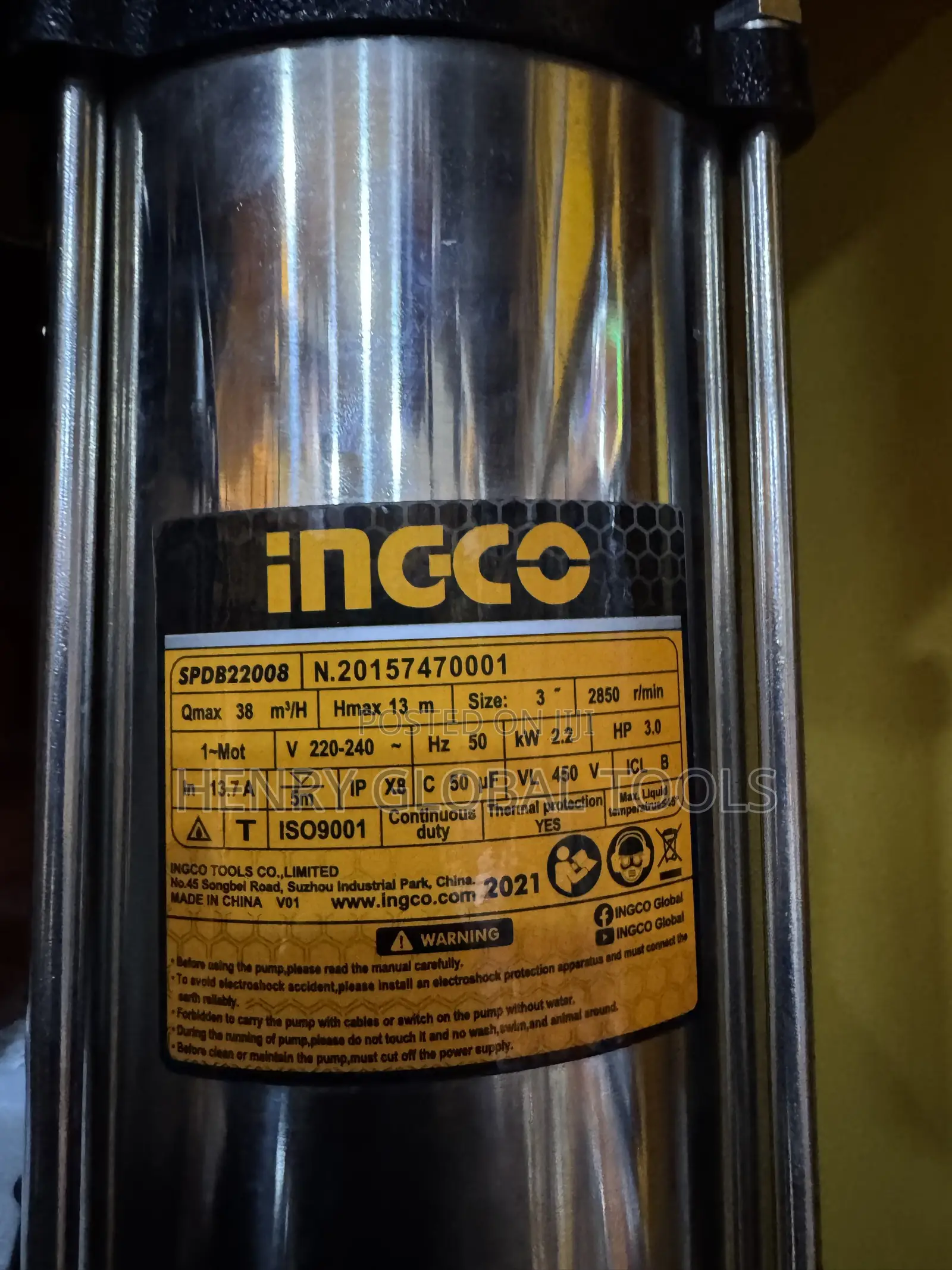 INGCO 3HP Submersible Water Pump 3-Inch – 38m3/H