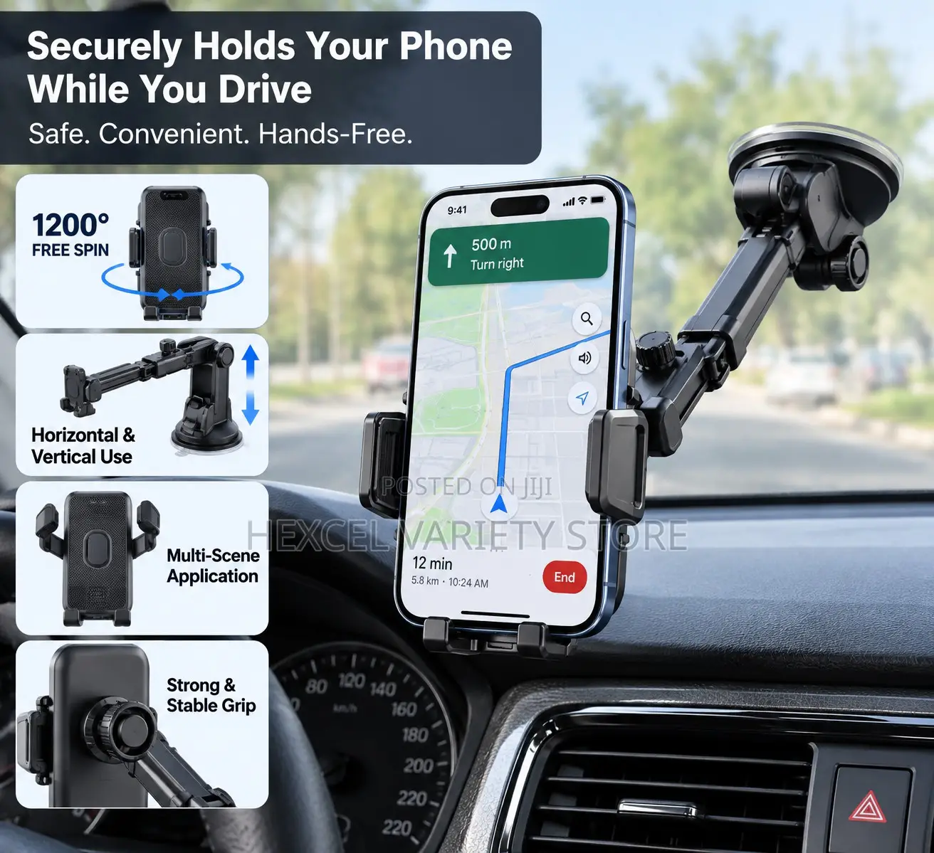 1200° Rotating Adjustable Car Phone Holder – Strong Dashboard Mount