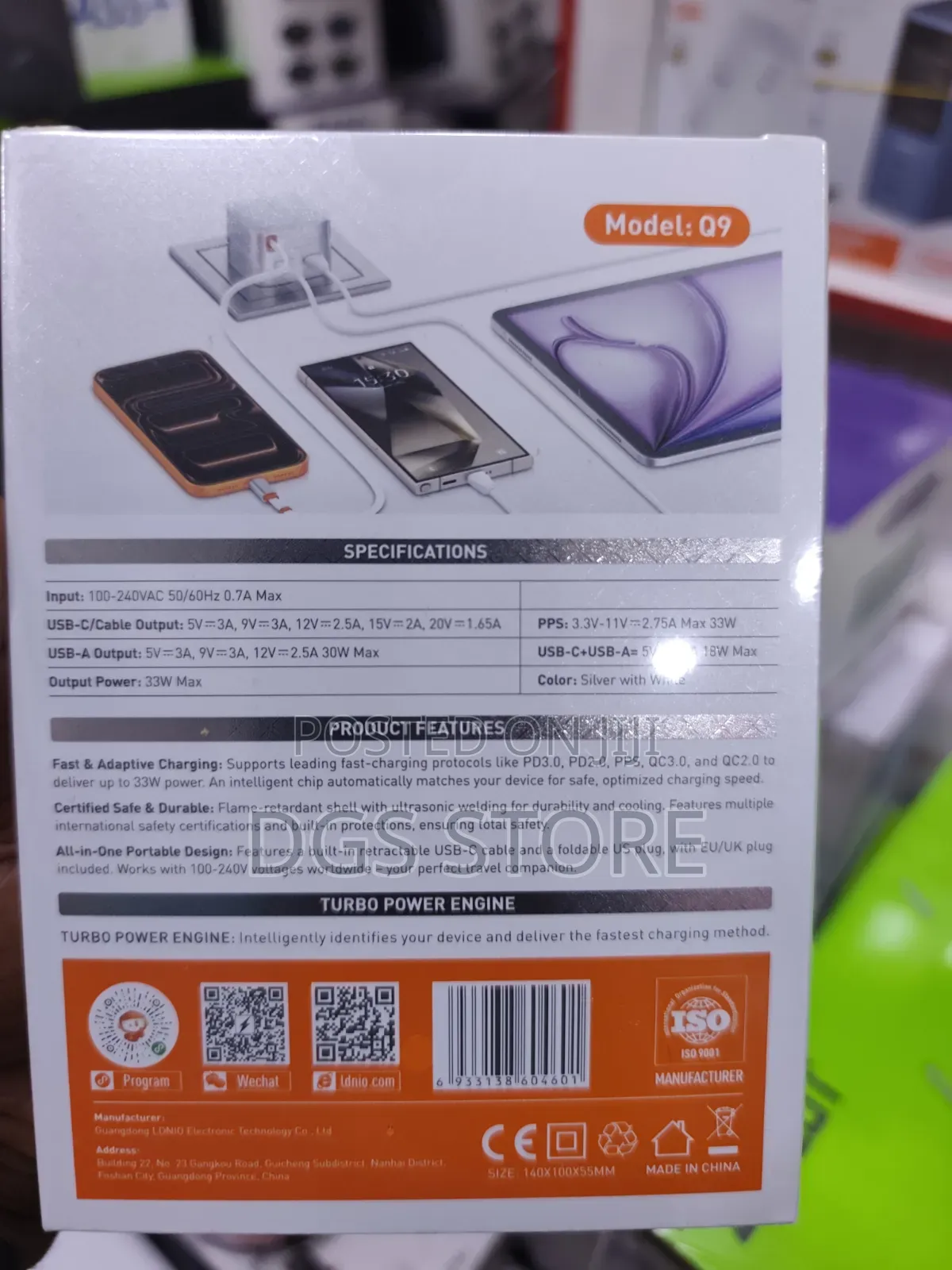 Ldnio Q9 33w PD 3.0 Fast Charger Gan