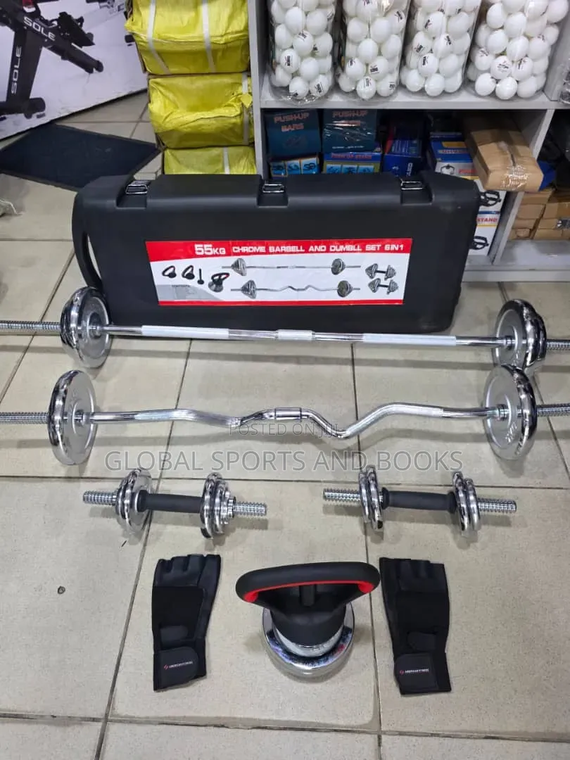 55kg Dumbbell ,Barbell Curves Barbell and Pushups Stand and Glove