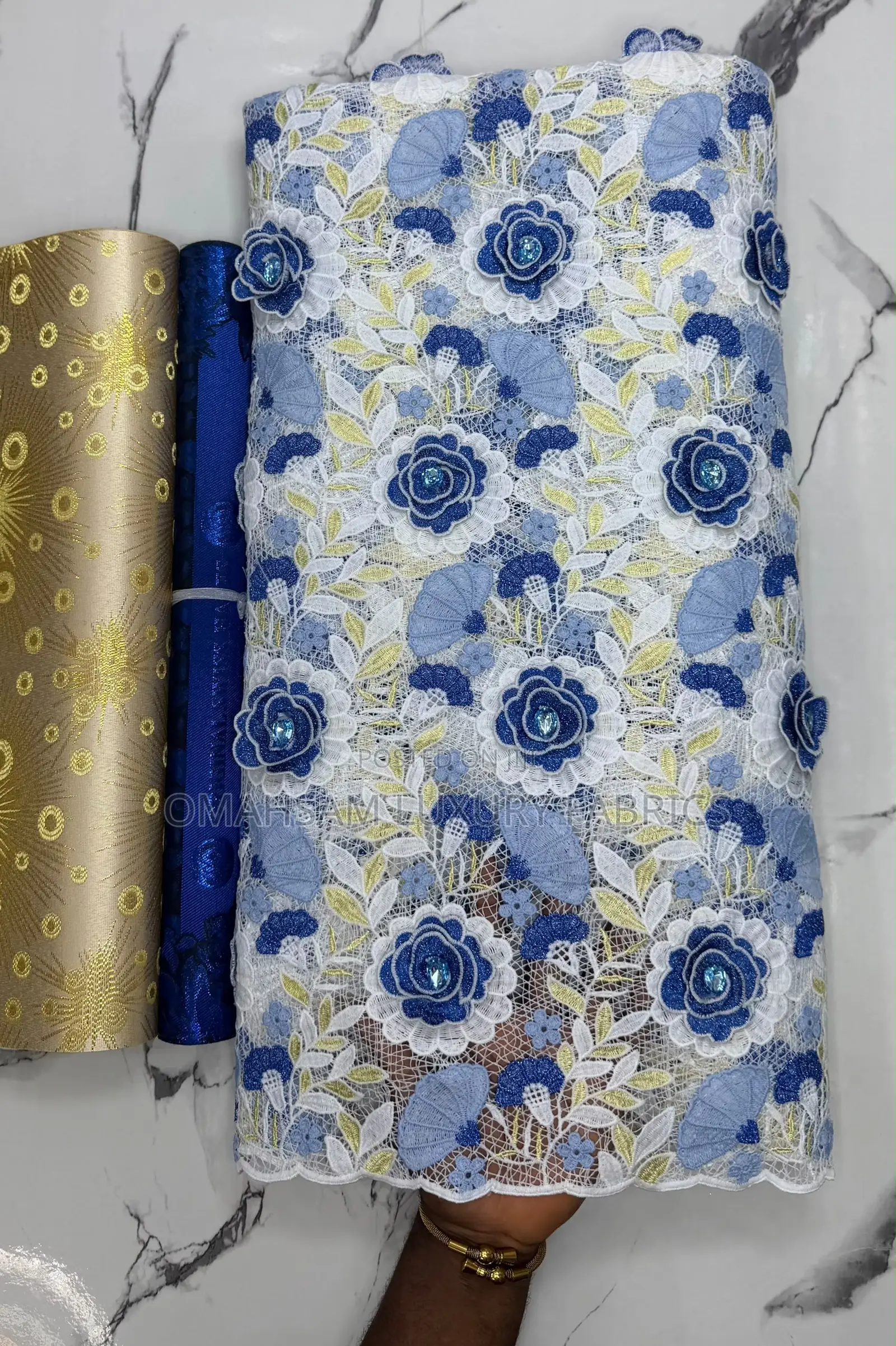 3d Floral Guipure Cord Lace With Crystal Stones