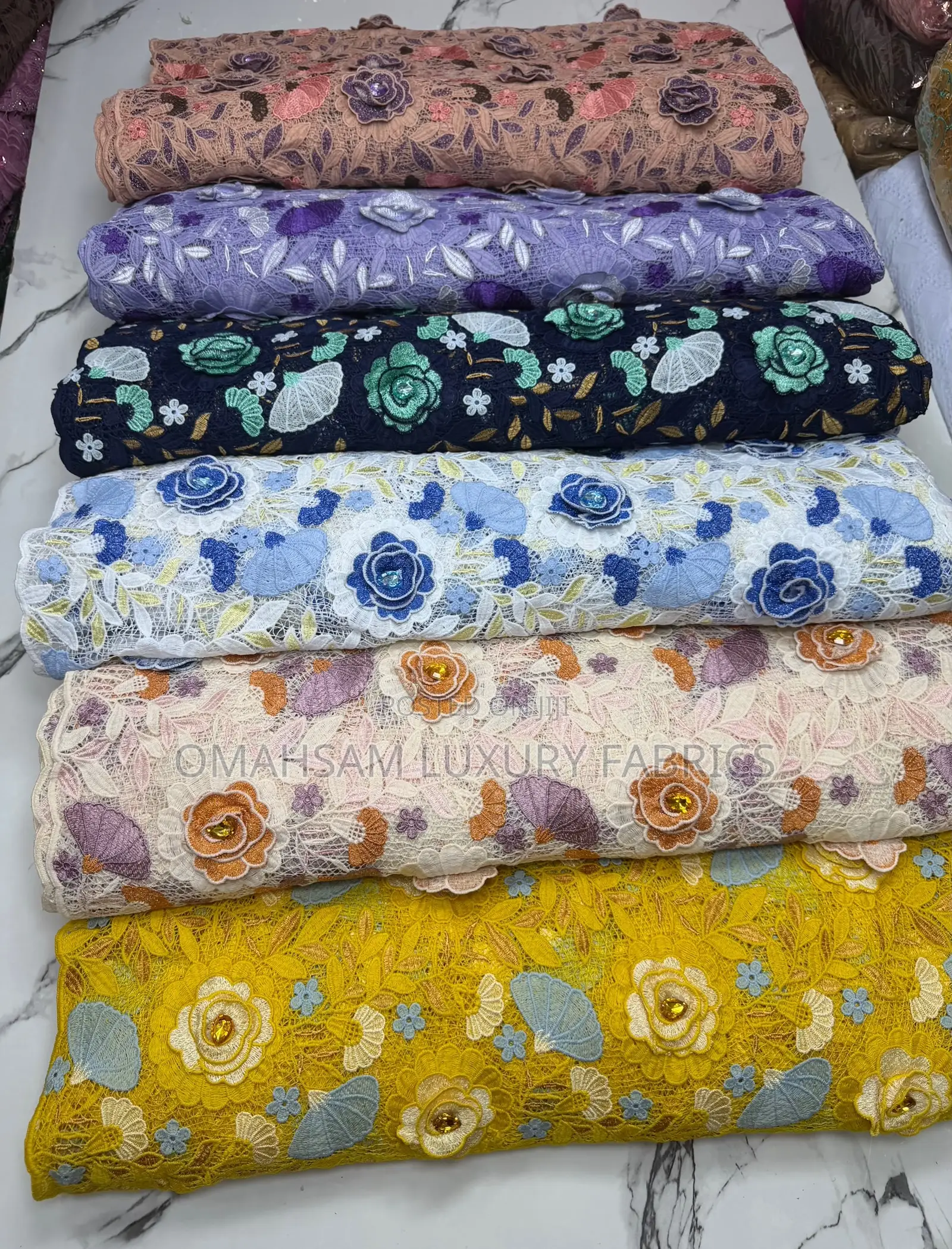 3d Floral Guipure Cord Lace With Crystal Stones