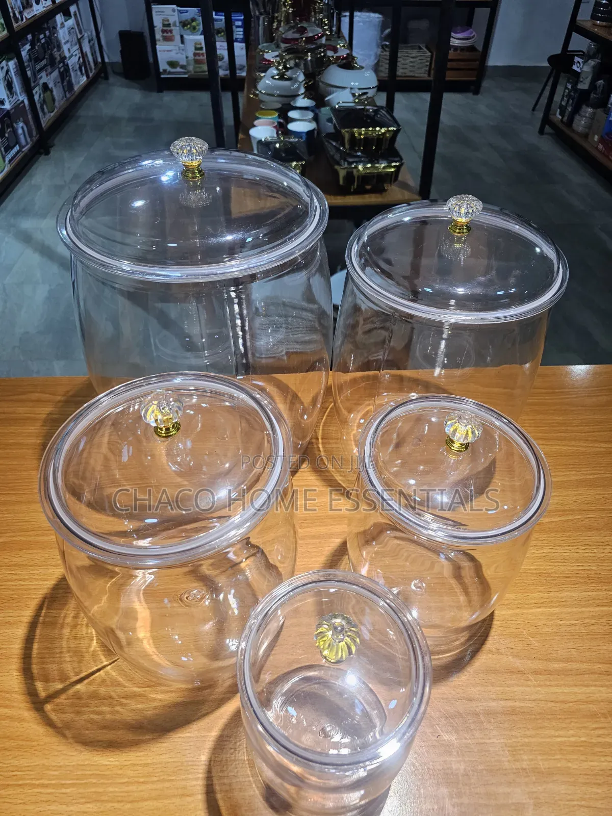 5pieces Acrylic Pantry Storage Jars With Crystal Knob Lids