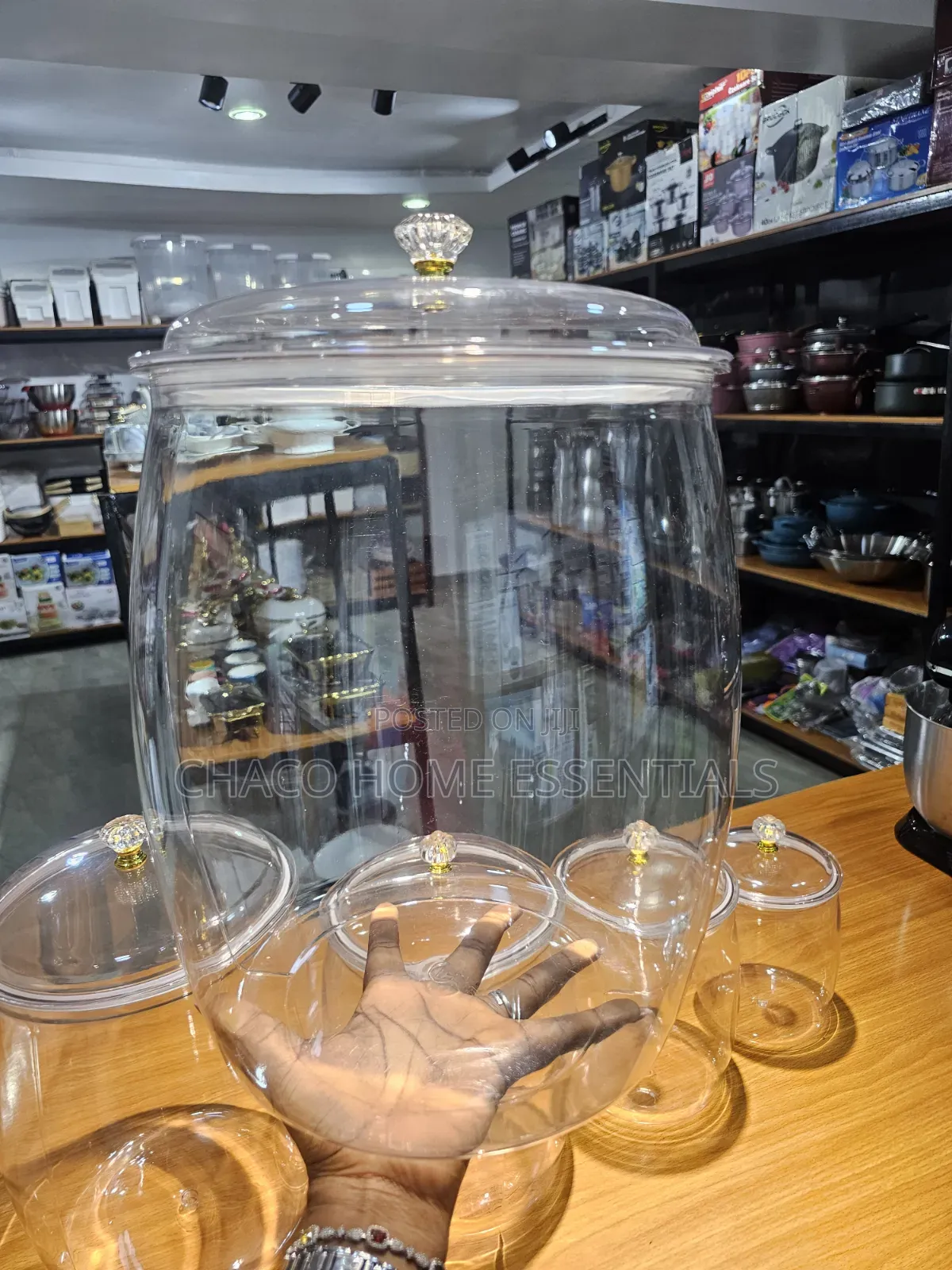 5pieces Acrylic Pantry Storage Jars With Crystal Knob Lids