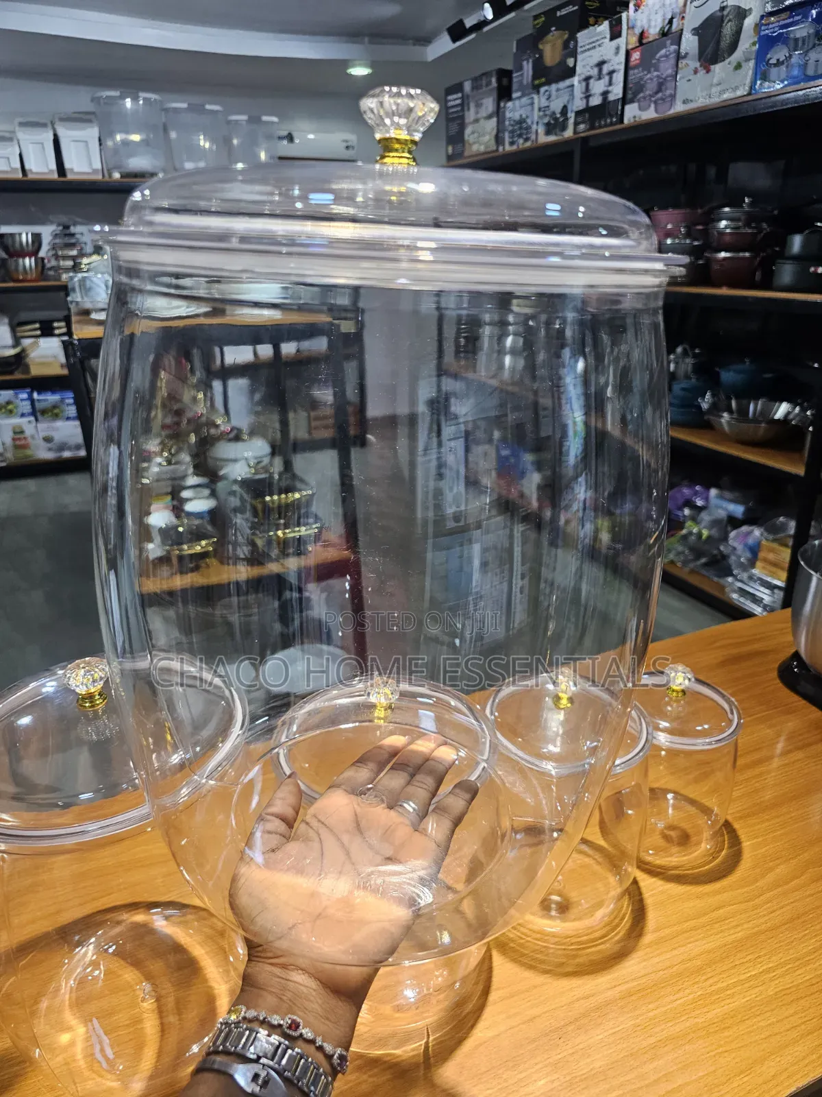 5pieces Acrylic Pantry Storage Jars With Crystal Knob Lids