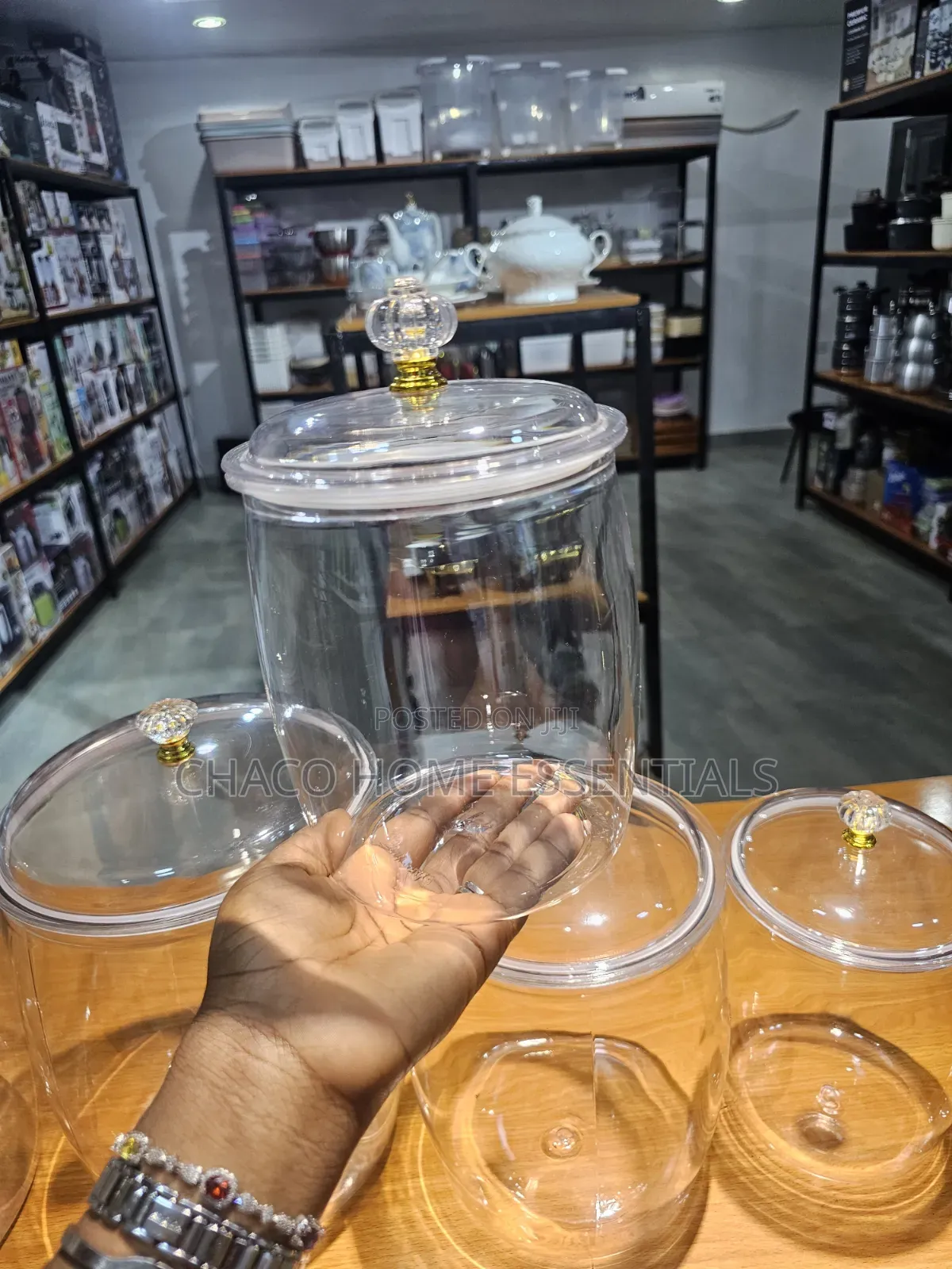 5pieces Acrylic Pantry Storage Jars With Crystal Knob Lids