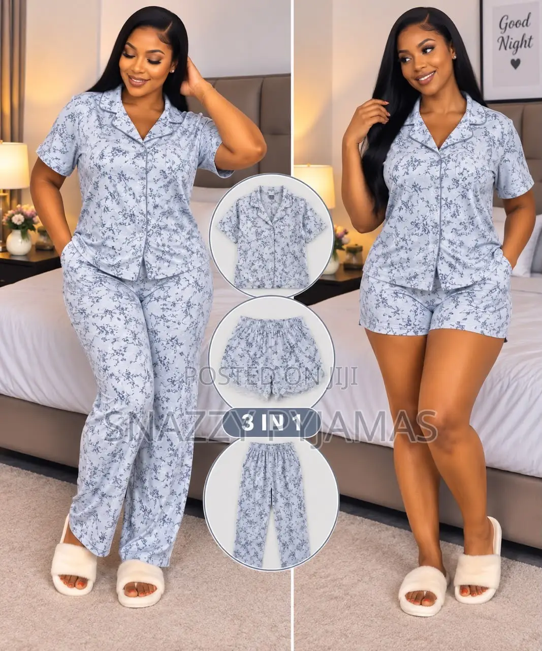 Uk Modal Cotton 3 in 1 Short, Trouser Shirt Pj Set