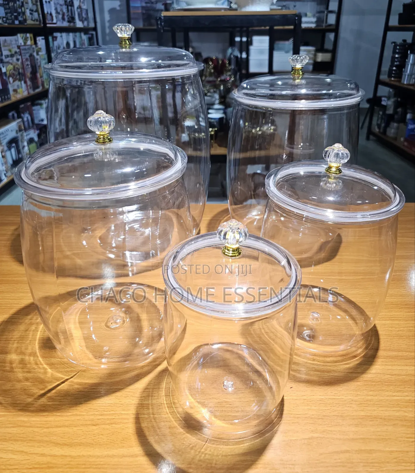 5pieces Acrylic Pantry Storage Jars With Crystal Knob Lids