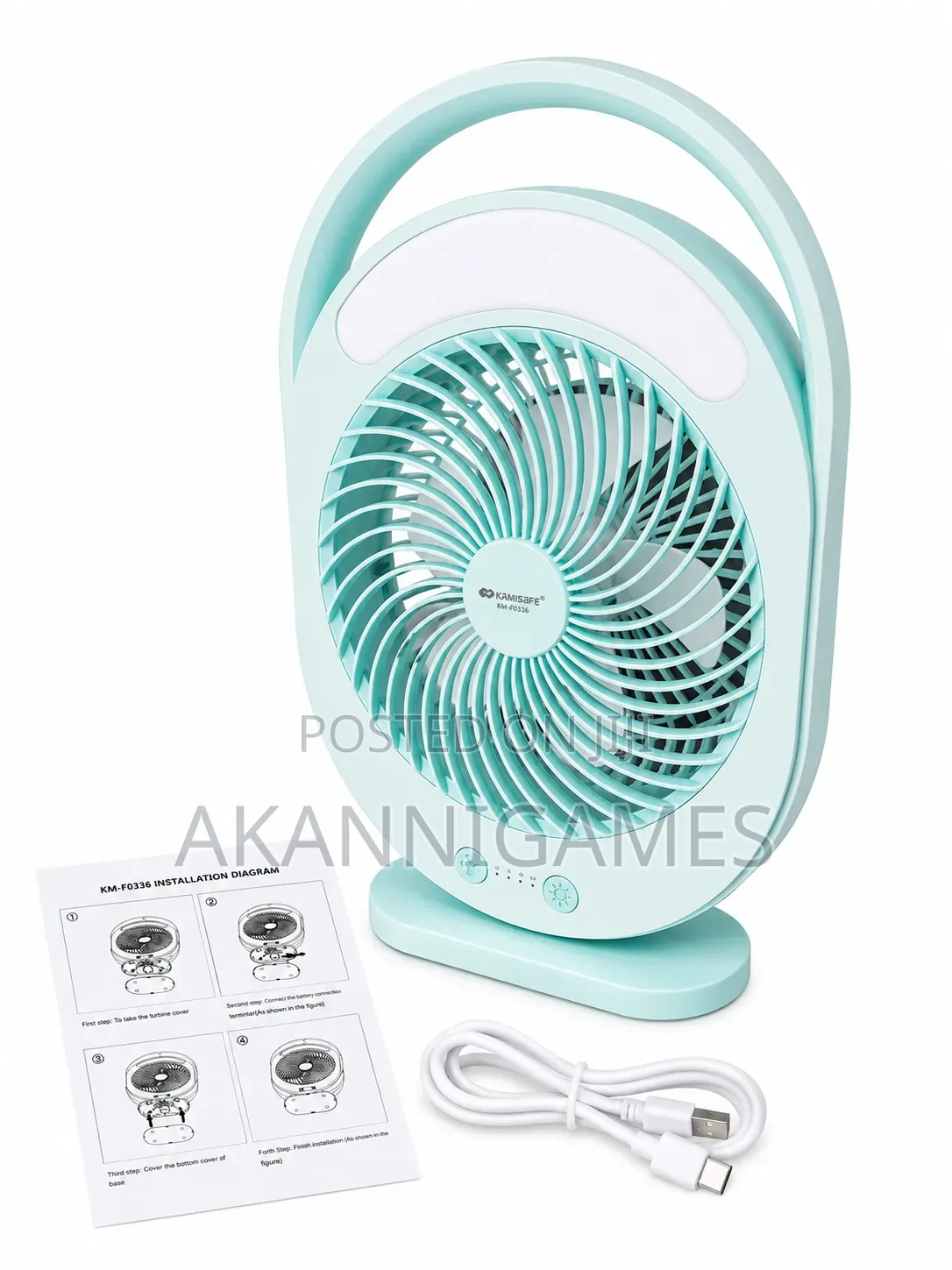 KAMISAFE KM-F0336 4500mAh Rechargeable Fan With LED Light