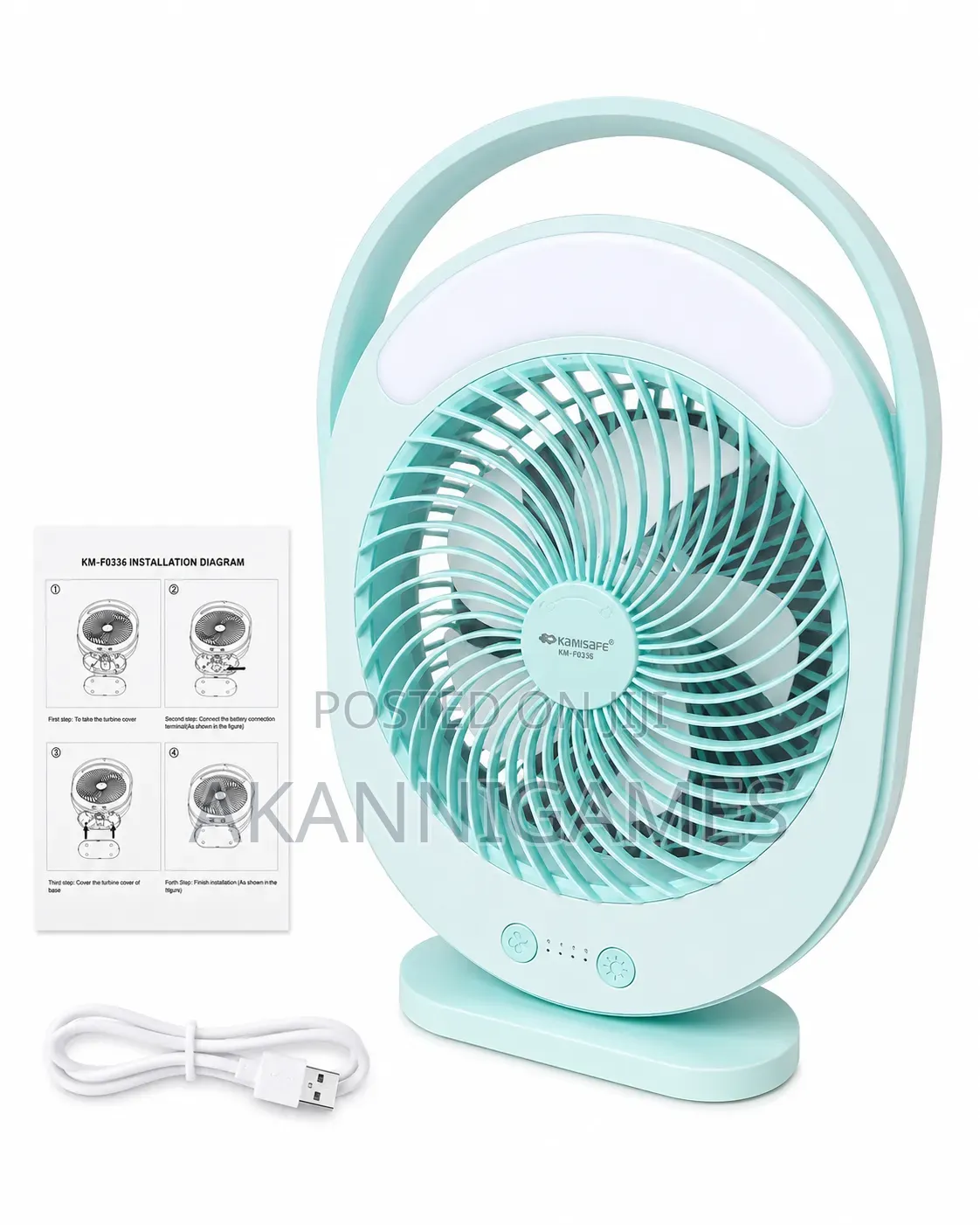 KAMISAFE KM-F0336 4500mAh Rechargeable Fan With LED Light