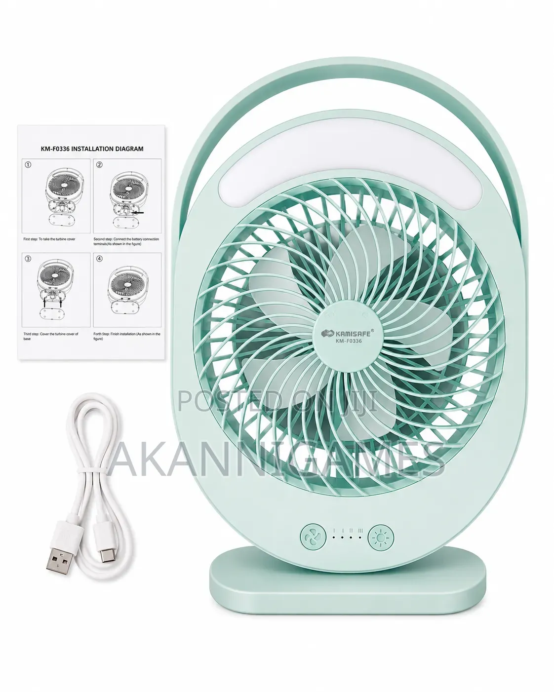 KAMISAFE KM-F0336 4500mAh Rechargeable Fan With LED Light