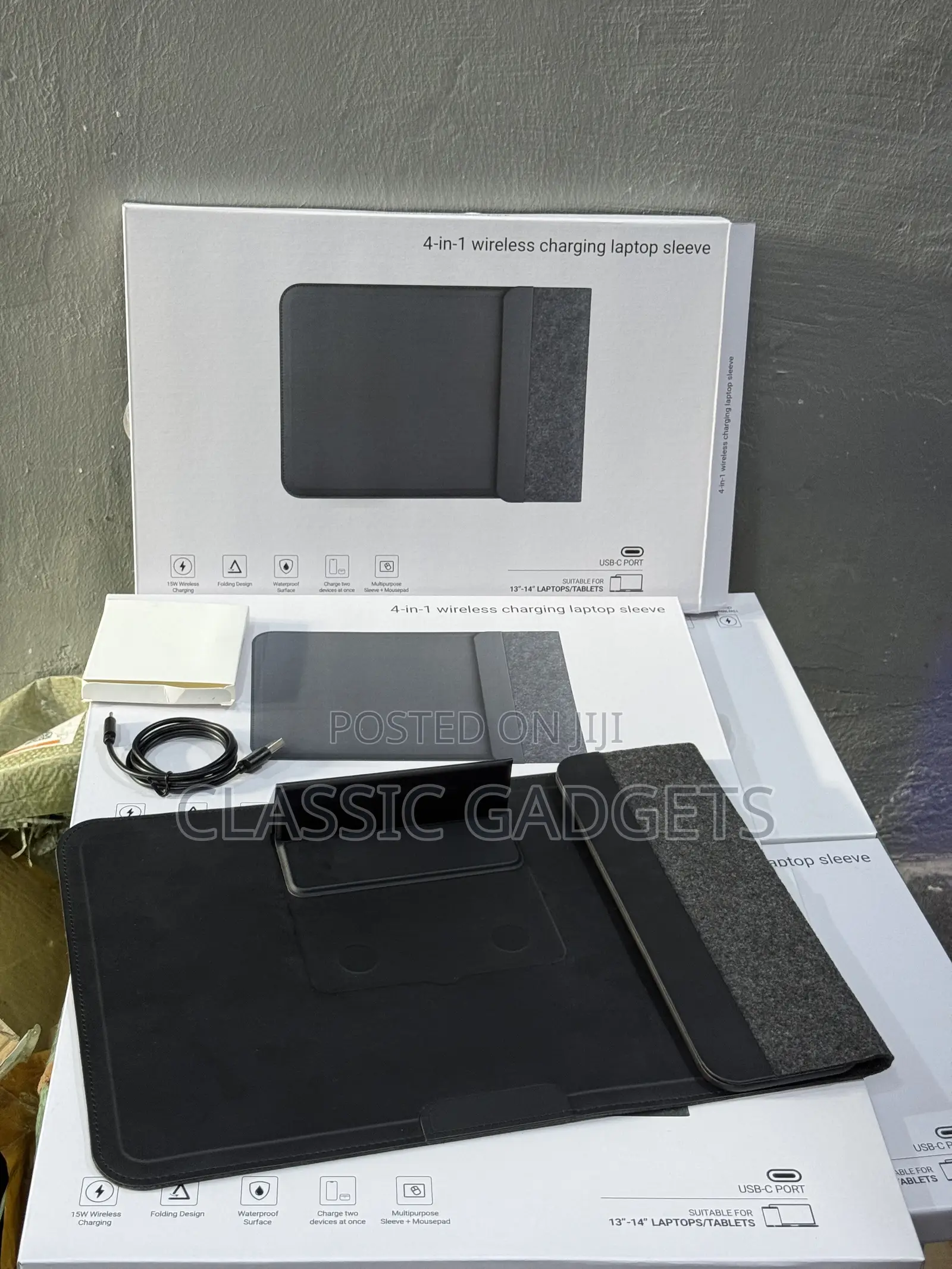 4-in-1 Laptop Sleeve With Wireless Charging for 13/14 Inches Laptop