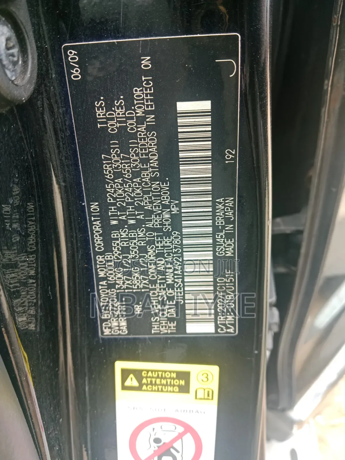 Toyota Highlander Base 2009 Black
