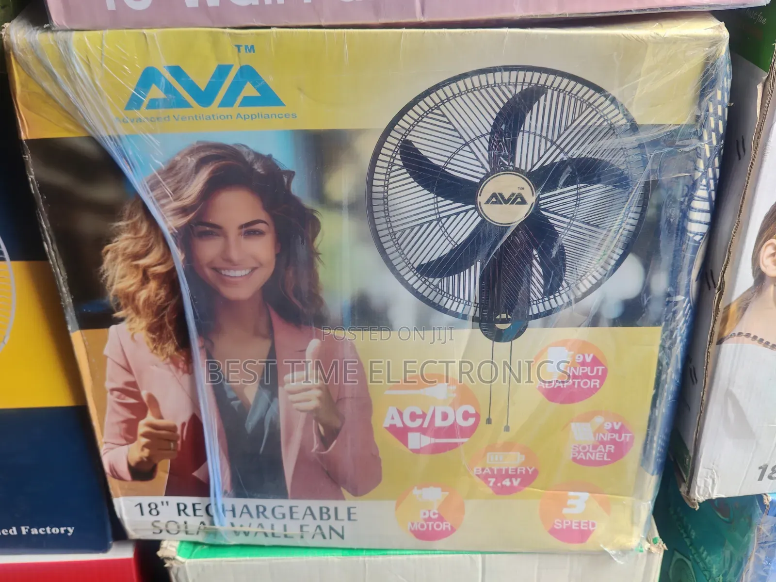 18" Ava Rechargeable Wall Fan With Solar Panel