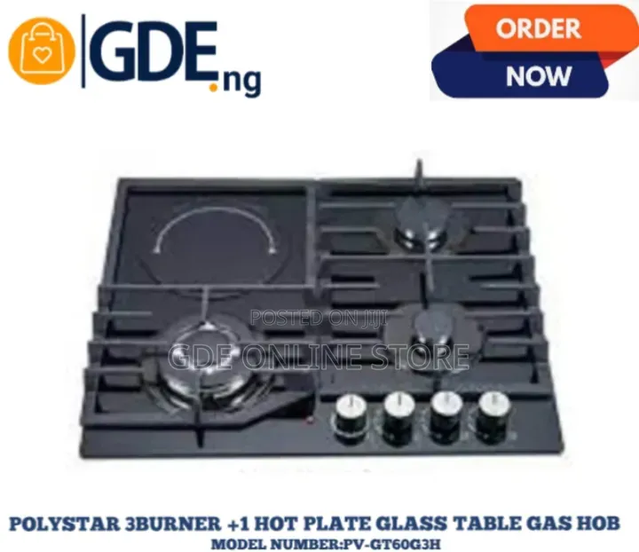 Polystar 3 Burner+1 Hot Plate Glass Table Gas Hod