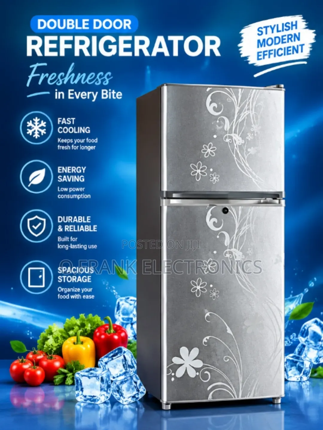 Nexus Fridge With Flower Design Grey