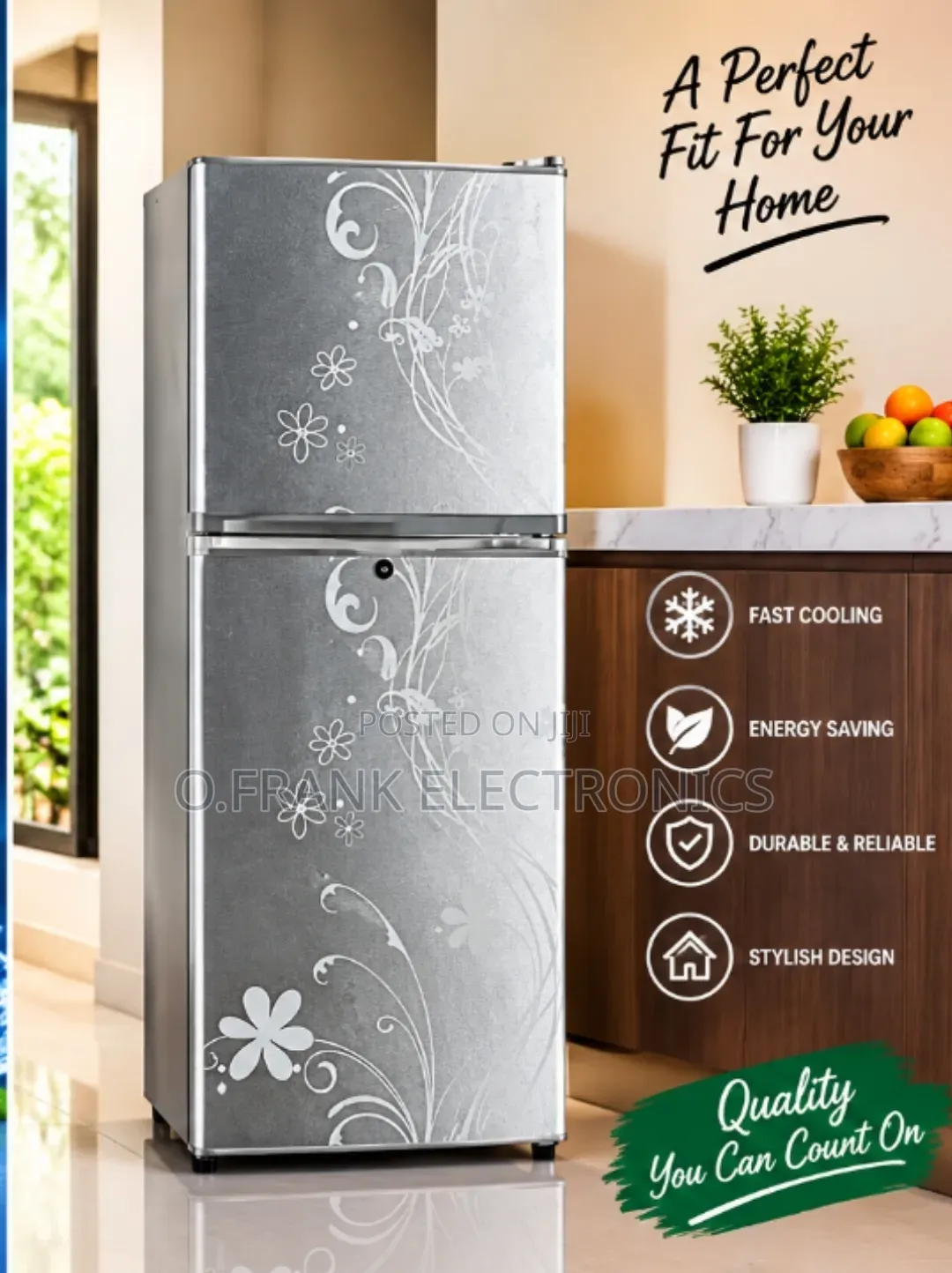 Nexus Fridge With Flower Design Grey