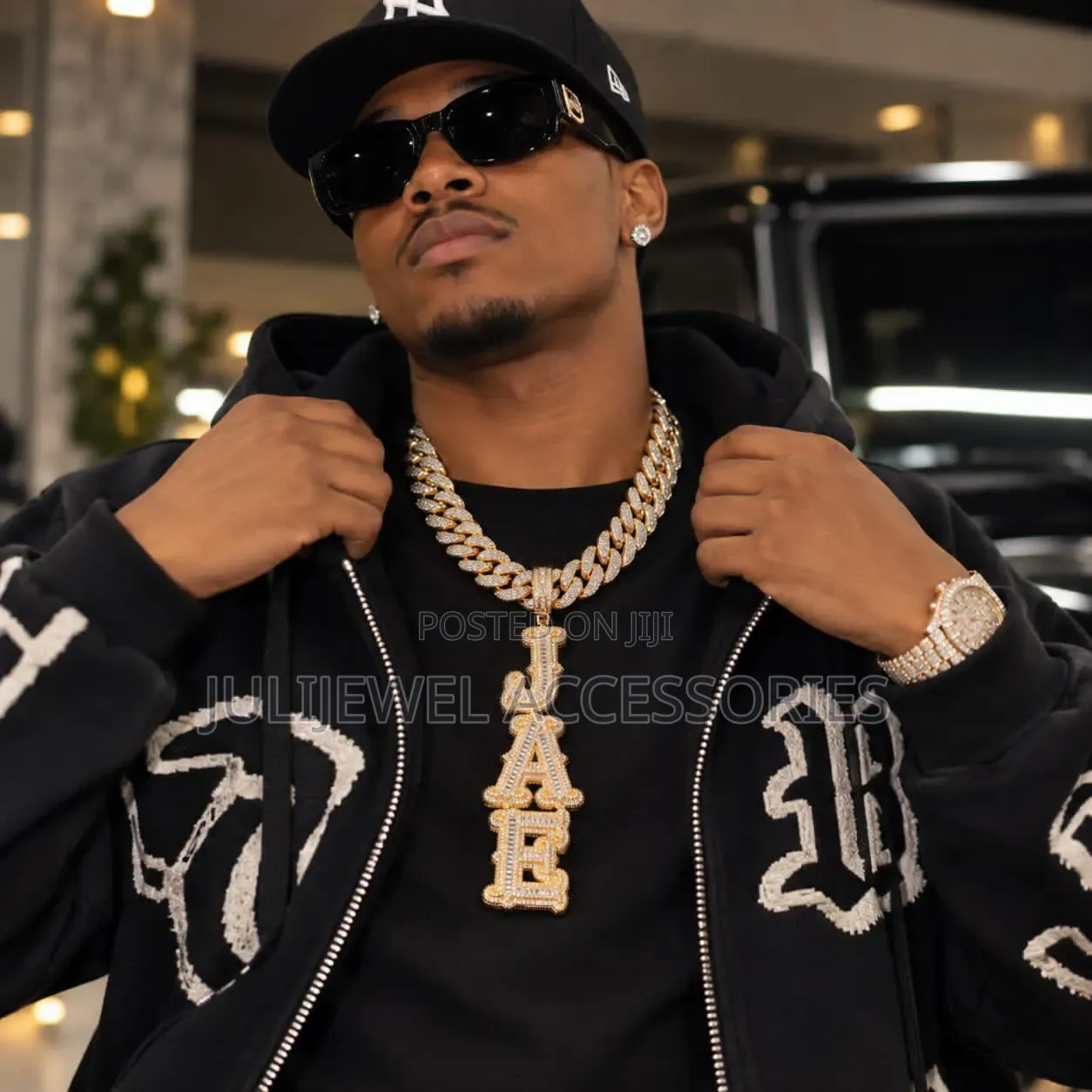 Iced Out Vertical Name Cuban Chain Set - Custom Name Pendant