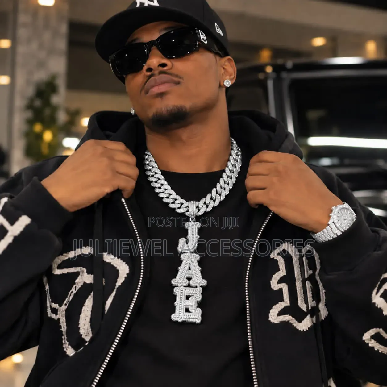 Iced Out Vertical Name Cuban Chain Set - Custom Name Pendant
