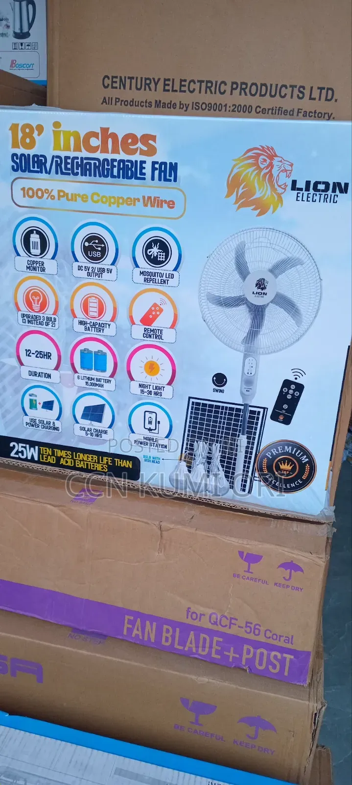 Lion 18-Inch Rechargeable Fan, With Panel and Bolbs