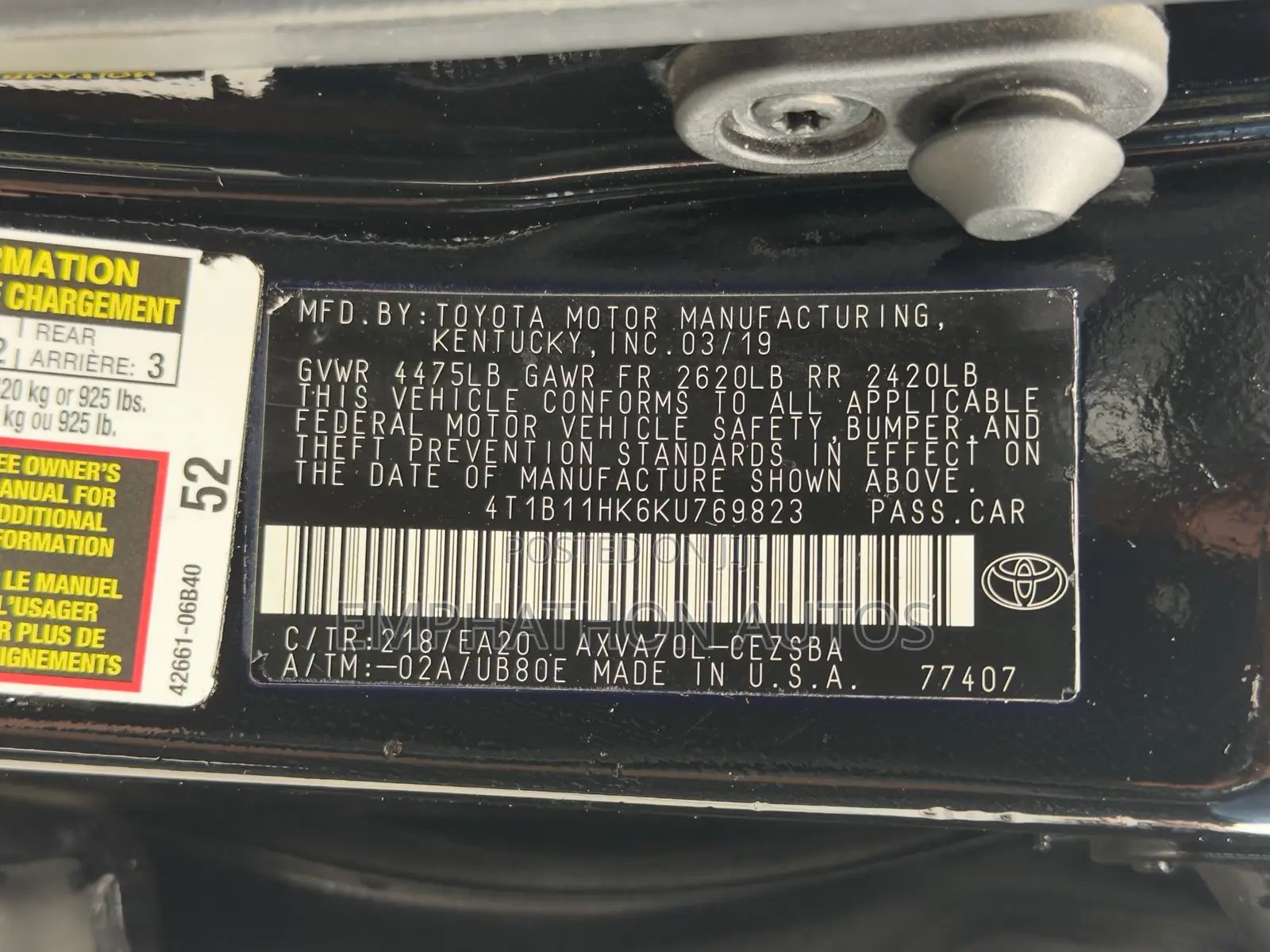 Toyota Camry SE (2.5L 4cyl 8A) 2019 Black