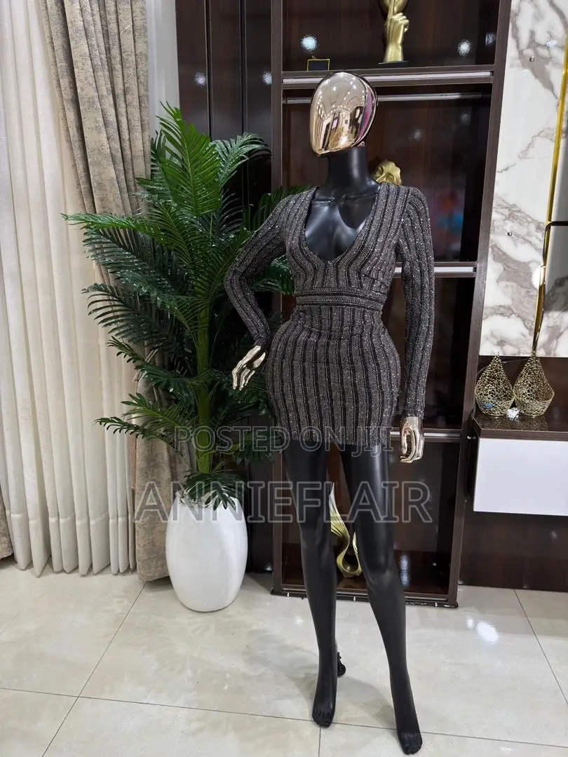 Black & Gold Shimmer Long Sleeve Bodycon Mini Dress