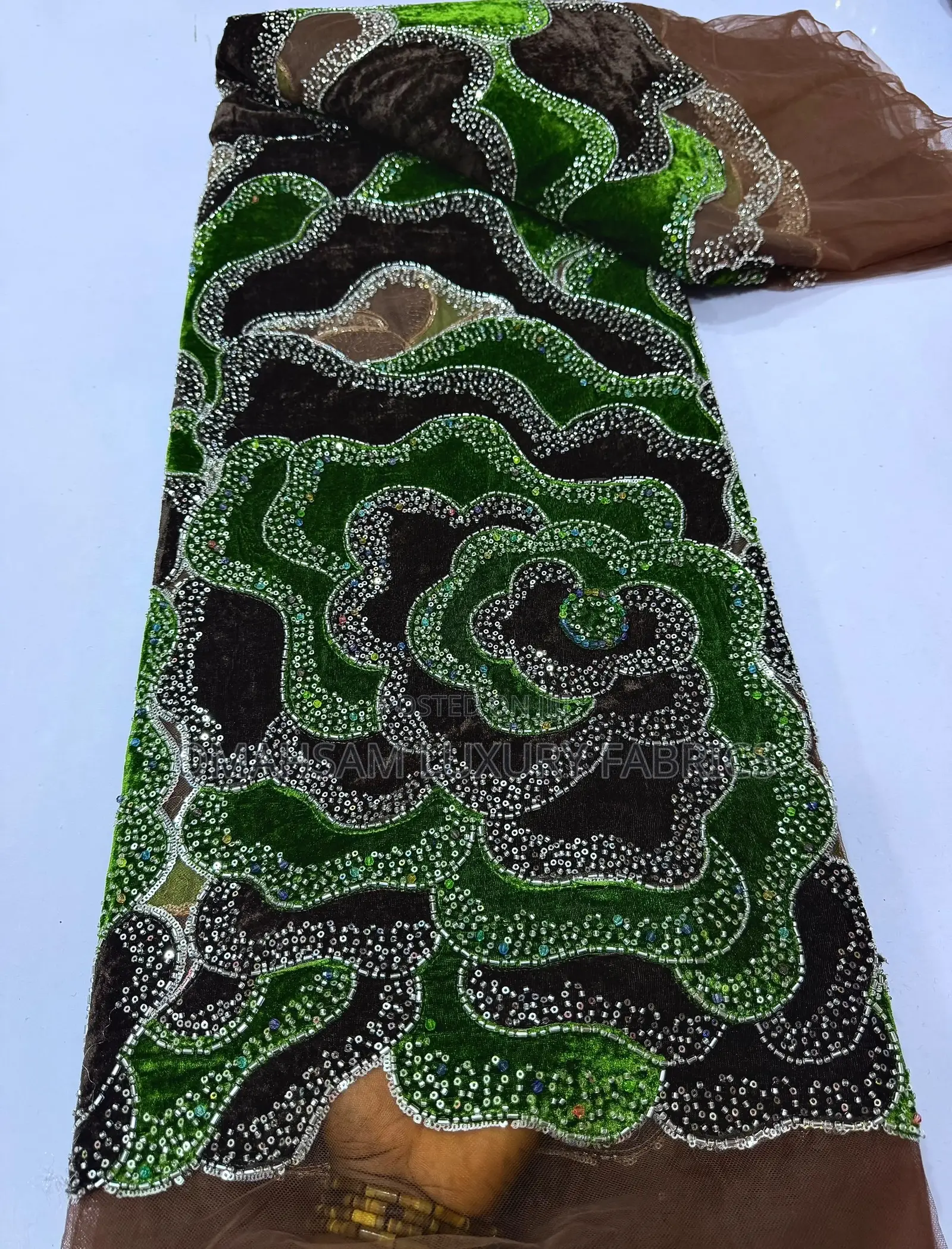 Velvet Handbeaded Lace With Crystal Stone