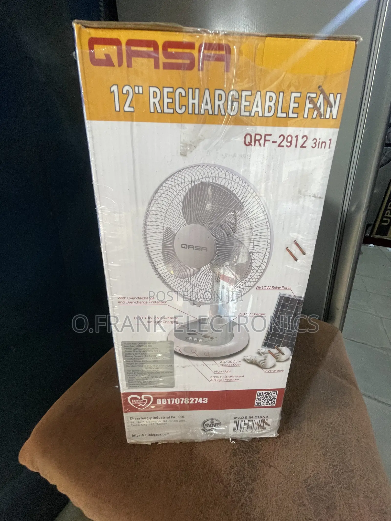Qasa Rechargeable Table Fan 12” With Solar Panel and Bulb