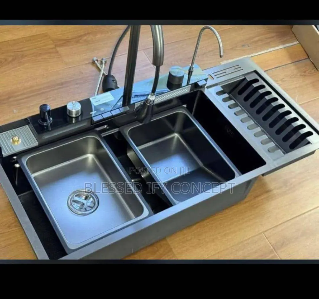 High Quality Luxury Digital Double Tray Kitchen Sink,Black Gold Color