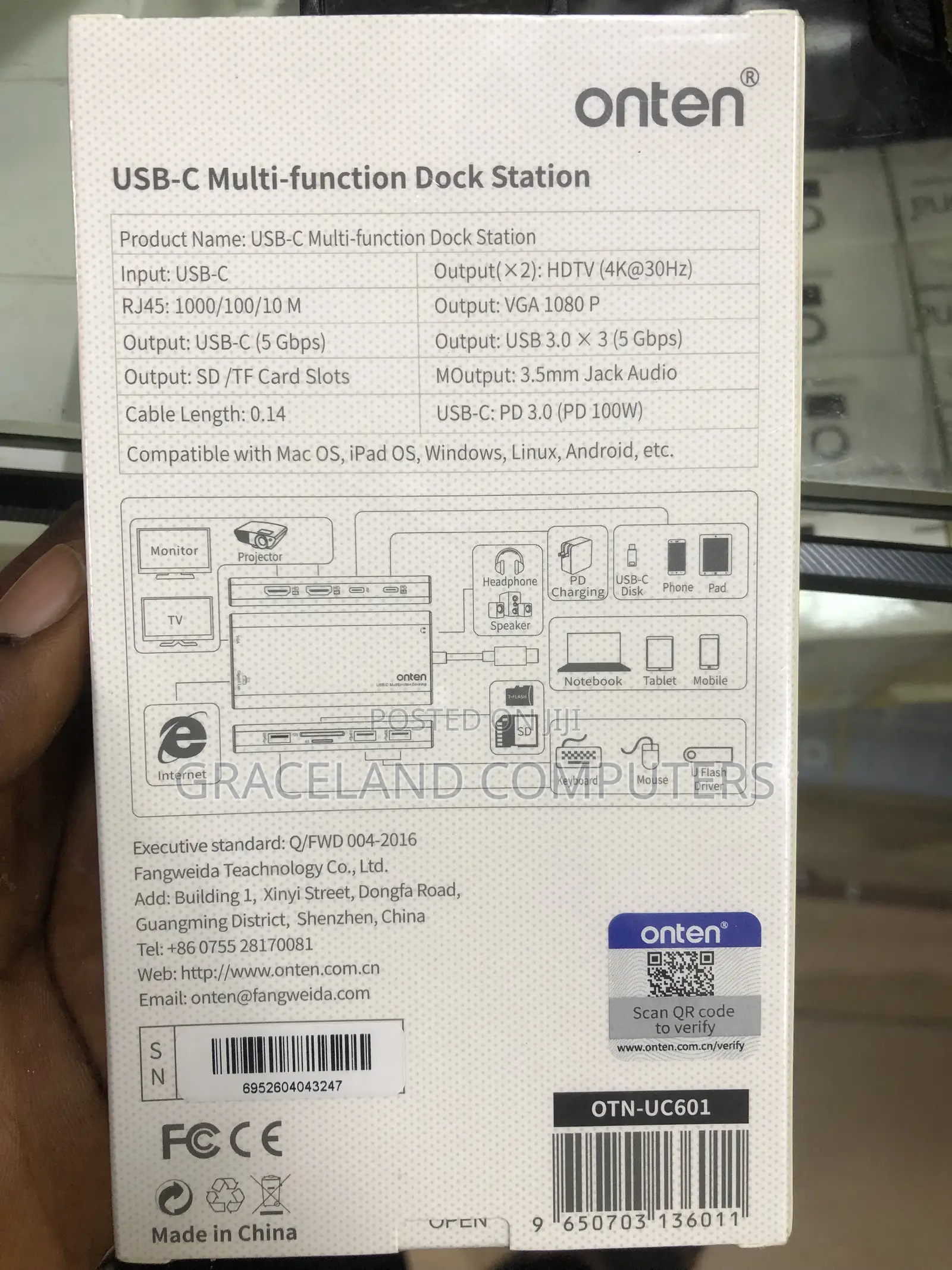 Onten Otn-Uc601 Type-C 12-in-1 Docking Station