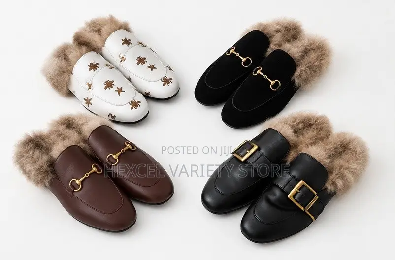 Luxury Women’s Fur-Lined Mule Loafers – Stylish Backless Shoes