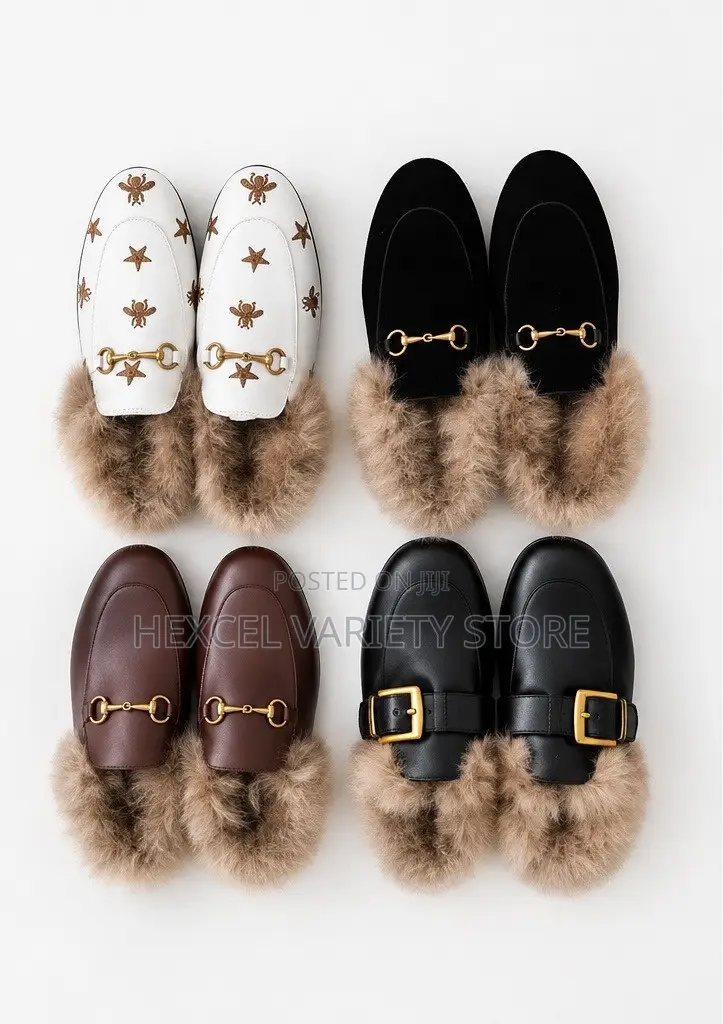 Luxury Women’s Fur-Lined Mule Loafers – Stylish Backless Shoes