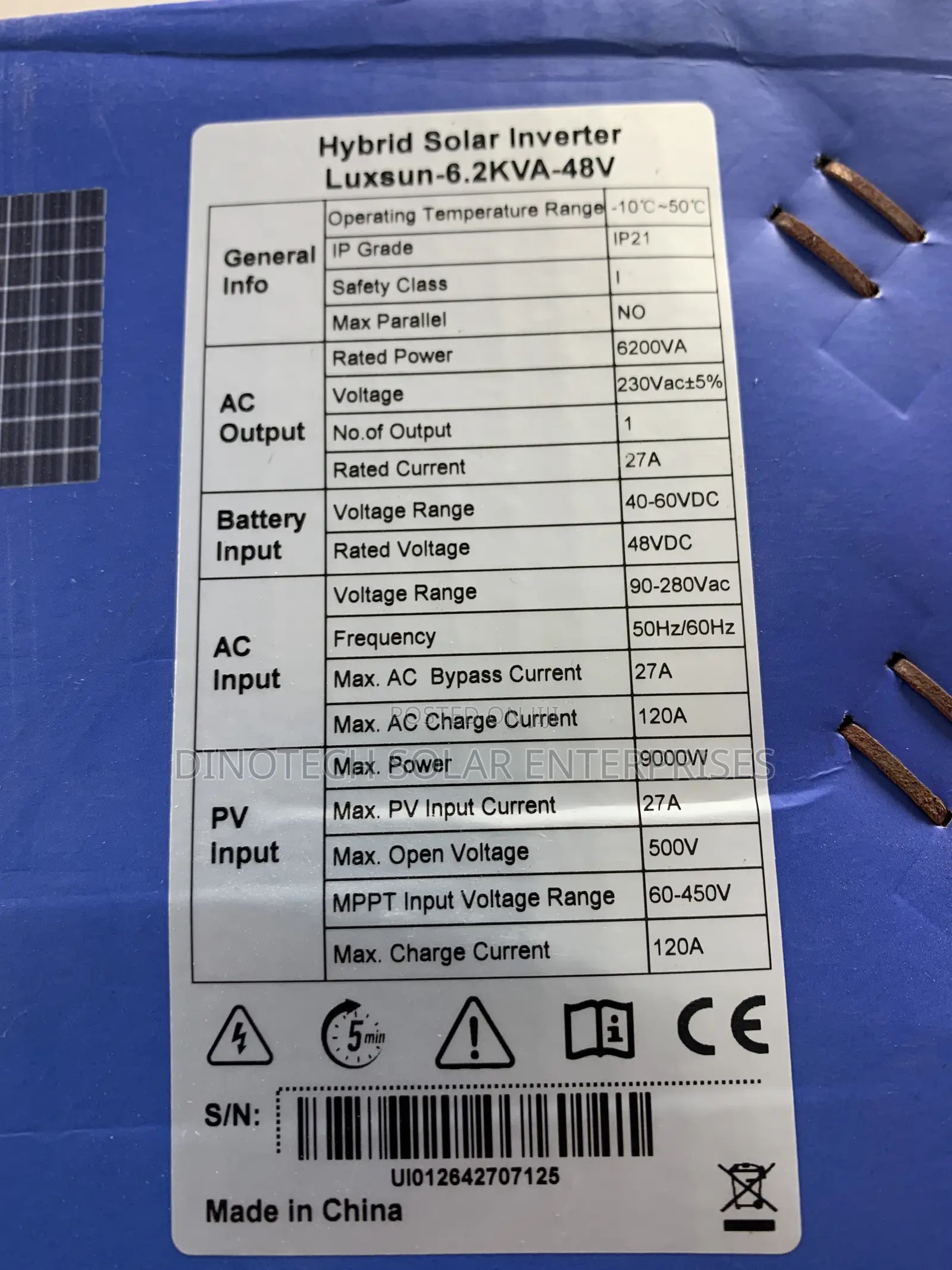 6.2kva 48v LUXSUN Hybrid Solar Inverter