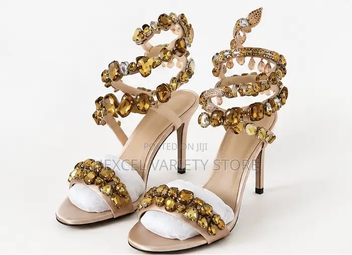 Luxury Ladies Rhinestone Ankle-Wrap Stiletto High Heel