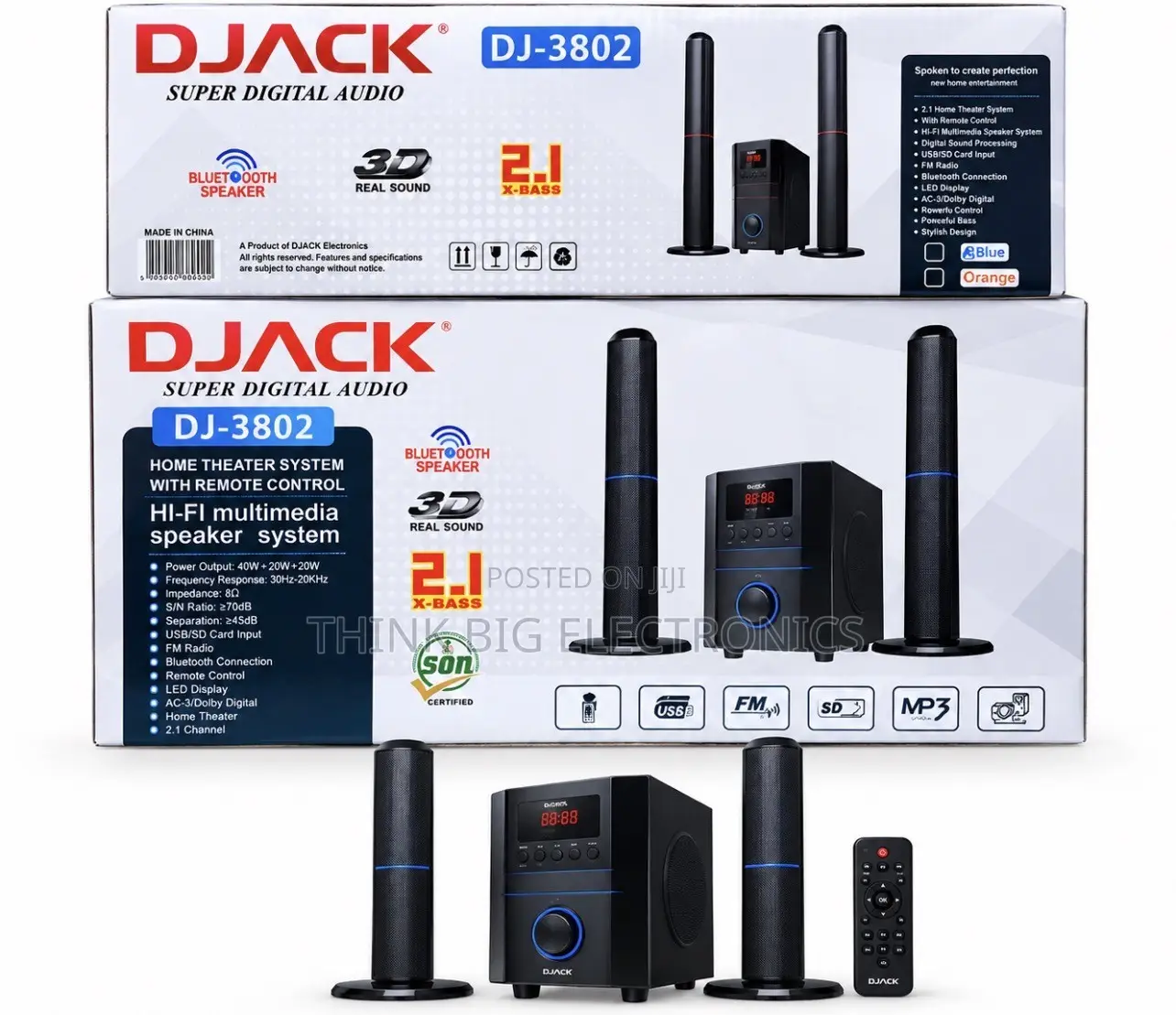 Brand New DJACK DJ-3802 2.1 Channel Bluetooth Home Theater System