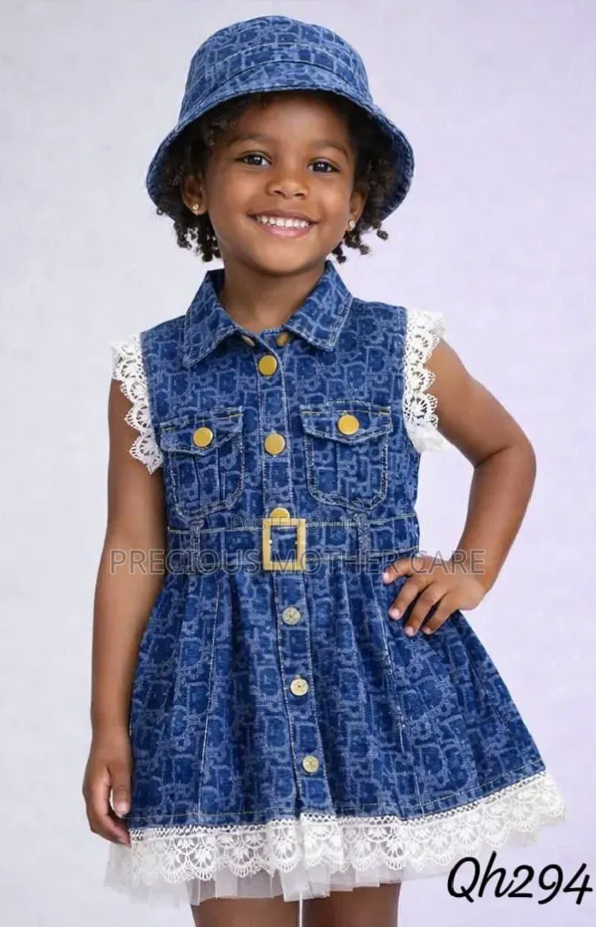 Girl Jean Gown With Cap and Belt