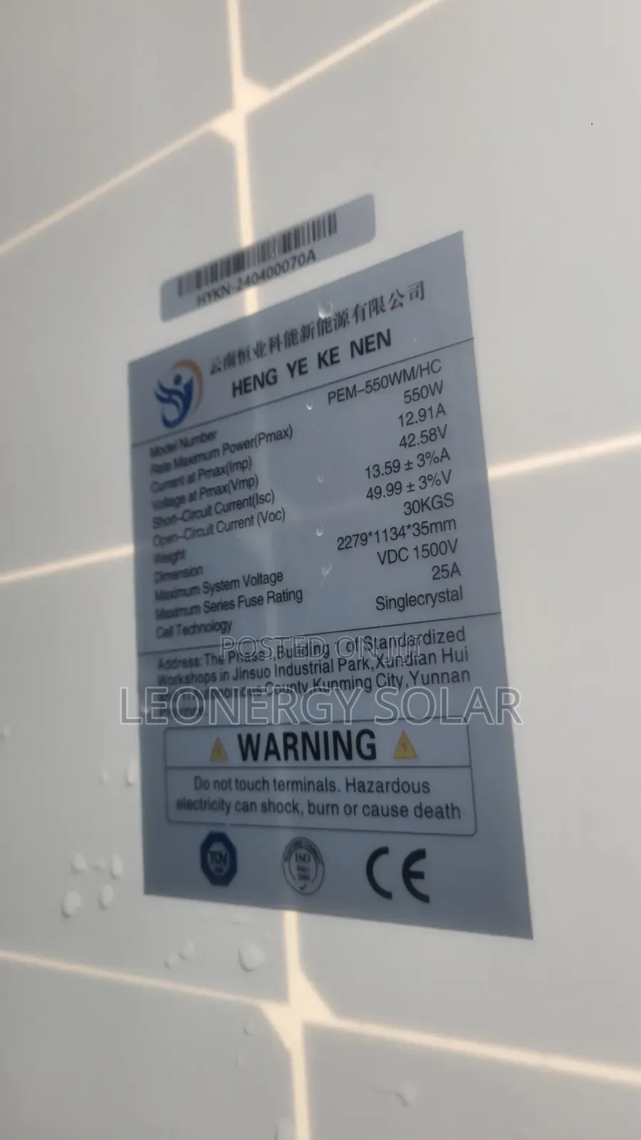 Brand New 550w 144 Cell Mono-Fical Solar Panel ( Single Face) 10 Bb