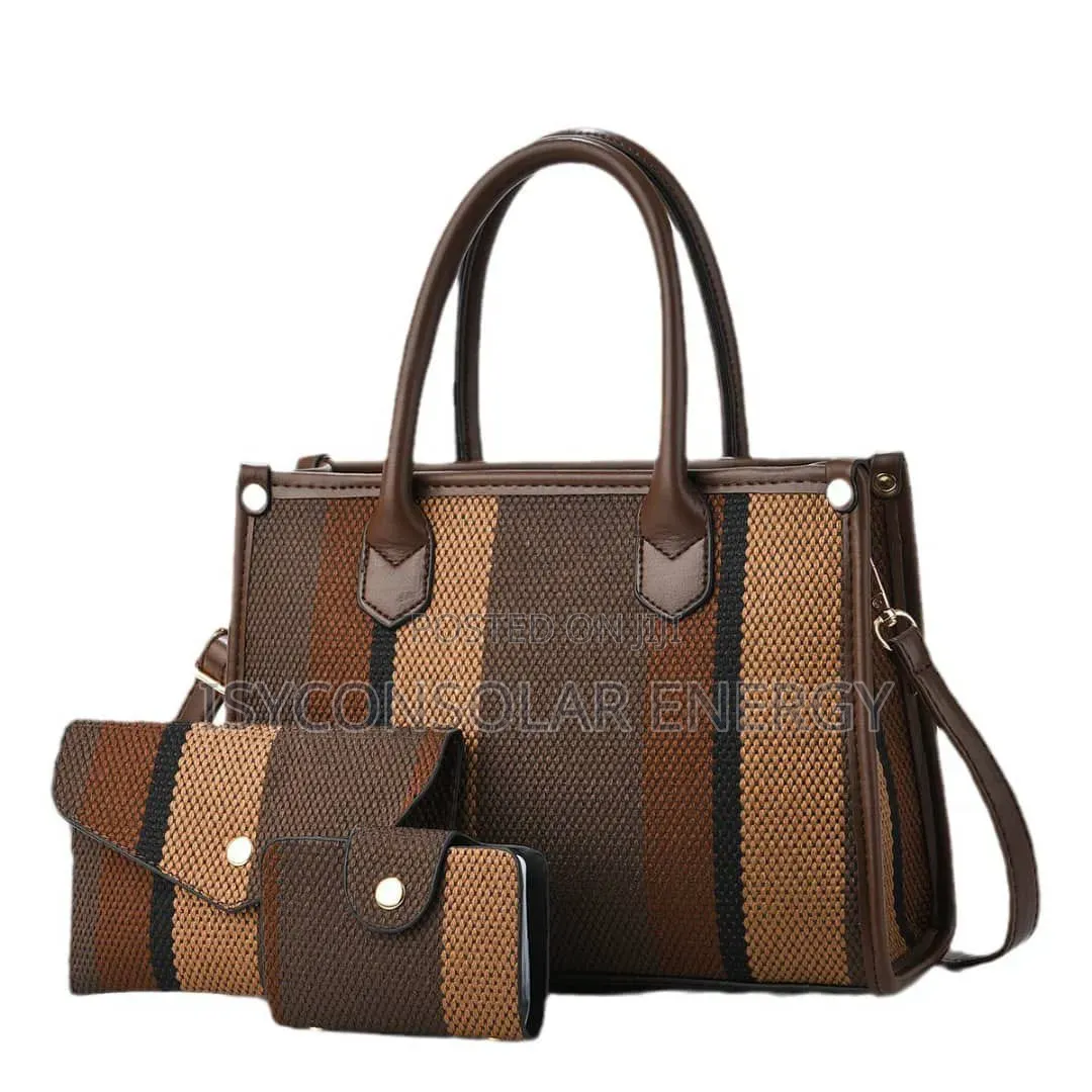 Brown and Tan Striped Canvas Handbag