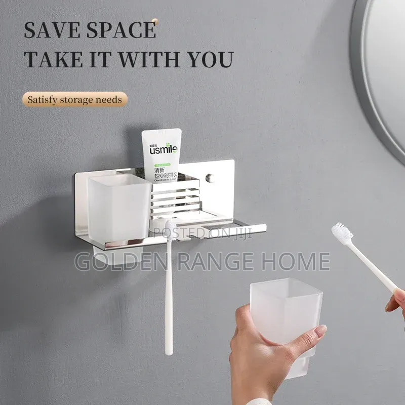Wall-Mounted Stainless Steel Double Toothbrush/Toothpaste Holder