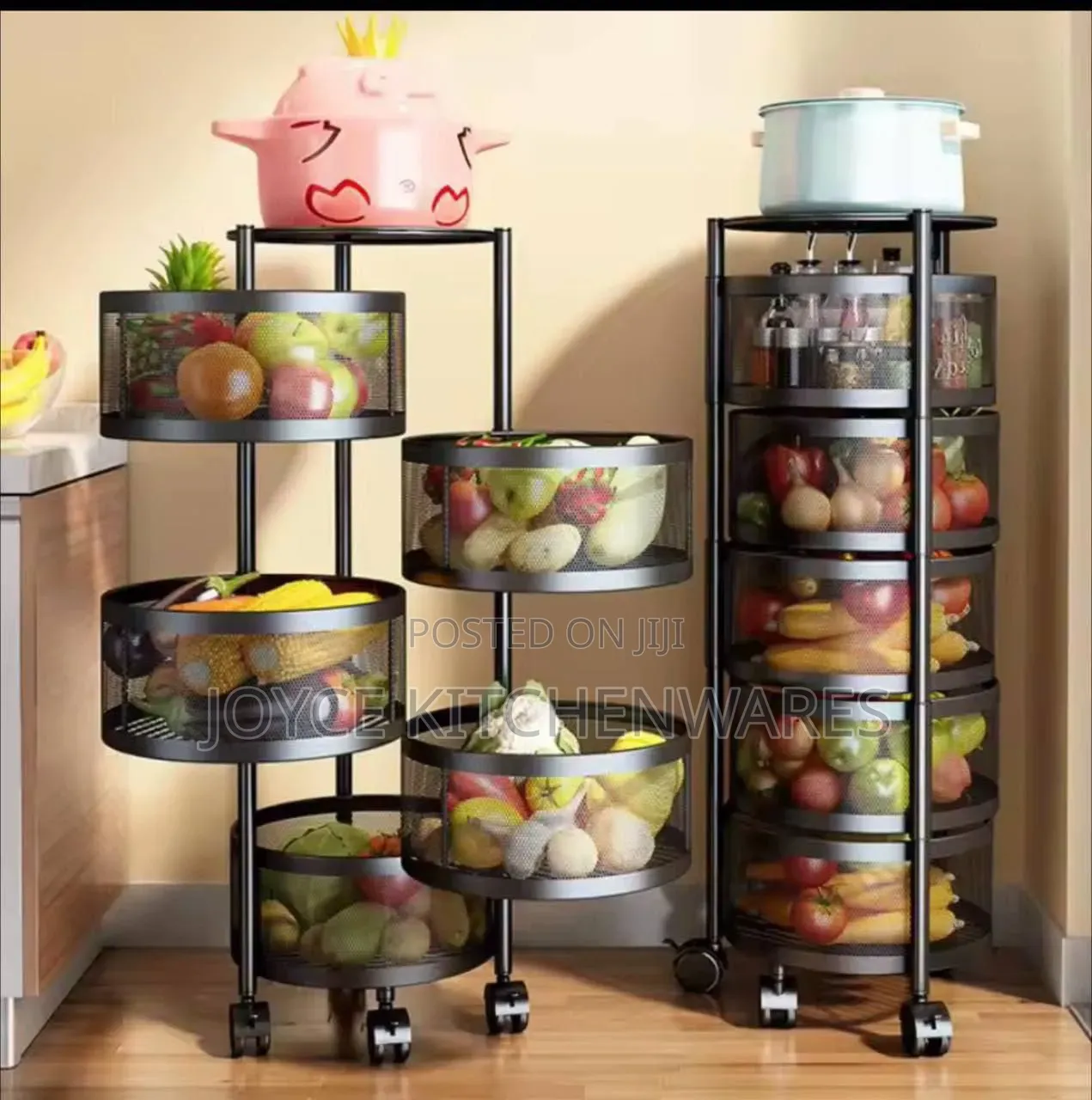 Rotatable Kitchen Multipurpose Storage Trolley Basket 5 Tier